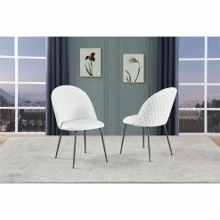 Promo 😉 Best Quality Furniture Quilted Back Side Chairs Set Of 2 In White Faux Leather And Gray Painted Legs ✔️ -Cheap Office Chairs Store 2642161 1 L