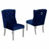Flash Sale 🎁 Maklaine Tufted Navy Blue Velvet Side Chairs W/ Silver Stainless Steel Legs 😀 -Cheap Office Chairs Store 2643132 L