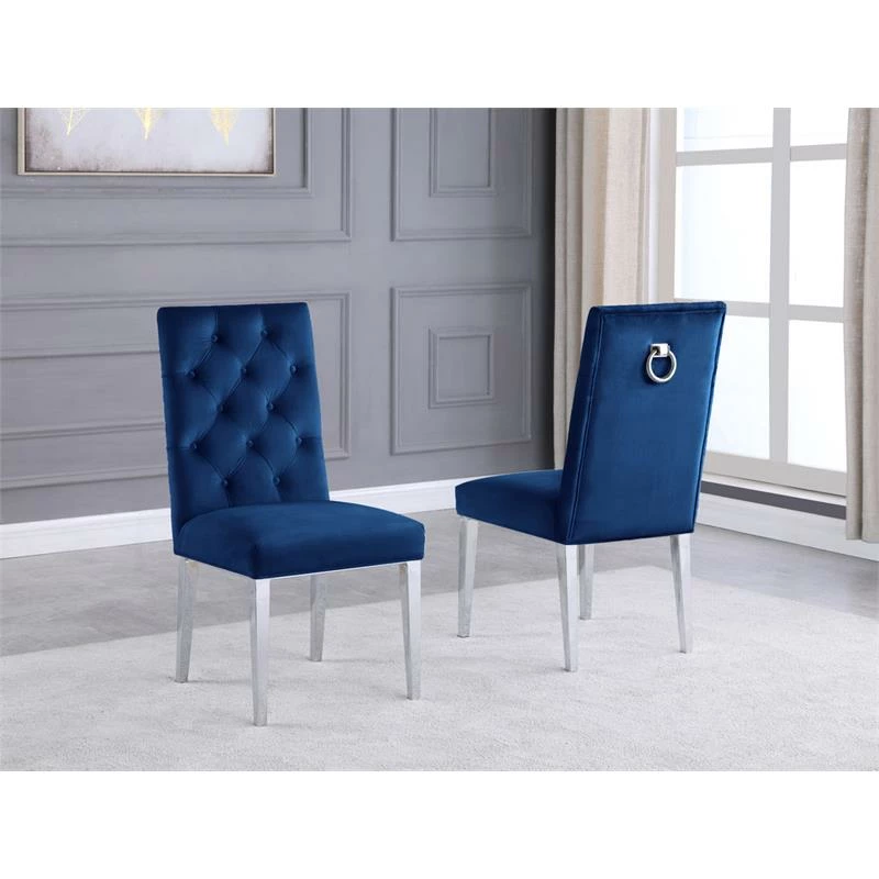 Coupon 🎉 Maklaine Velvet Tufted Side Chairs In Navy Blue W/ Silver Chrome Legs (Set Of 2) ⭐ 4 Coupon 🎉 Maklaine Velvet Tufted Side Chairs In Navy Blue W/ Silver Chrome Legs (Set Of 2) ⭐ - Image 2