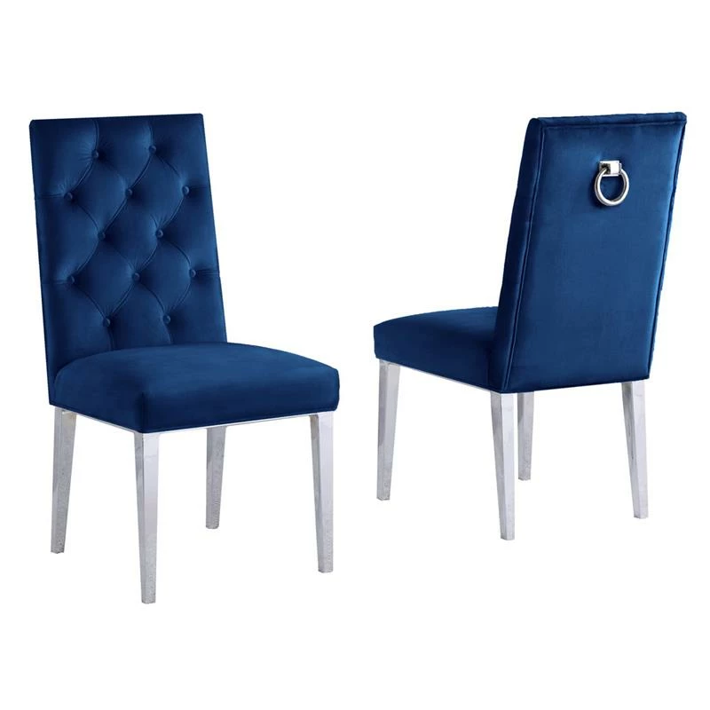 Coupon 🎉 Maklaine Velvet Tufted Side Chairs In Navy Blue W/ Silver Chrome Legs (Set Of 2) ⭐ 3 Coupon 🎉 Maklaine Velvet Tufted Side Chairs In Navy Blue W/ Silver Chrome Legs (Set Of 2) ⭐