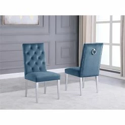 Flash Sale 🛒 Maklaine Velvet Tufted Side Chairs In Teal Blue W/ Silver Chrome Legs (Set Of 2) ⌛ -Cheap Office Chairs Store 2643143 1 L