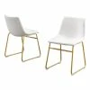 Hot Sale ⭐ Maklaine Double Side Chairs In White Faux Leather W/ Gold Chrome Base (Set Of 2) 👏 -Cheap Office Chairs Store 2643145 L