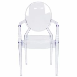 Deals 🎁 Flash Furniture 19" Plastic Ghost Dining Arm Chair In Transparent Crystal Clear 🌟 -Cheap Office Chairs Store 484844 4 L