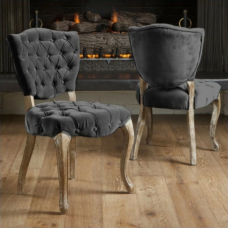 Wholesale 🔔 Noble House Chandler Tufted Fabric Dining Chairs In Grey (Set Of 2) ❤️ 7 Wholesale 🔔 Noble House Chandler Tufted Fabric Dining Chairs In Grey (Set Of 2) ❤️ - Image 5